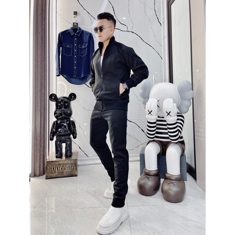 Bộ thể thao thu đông nam có hoạ tiết logo thêu đơn giản khoá kéo thời trang phong cách giới trẻ có size từ m đến xxl