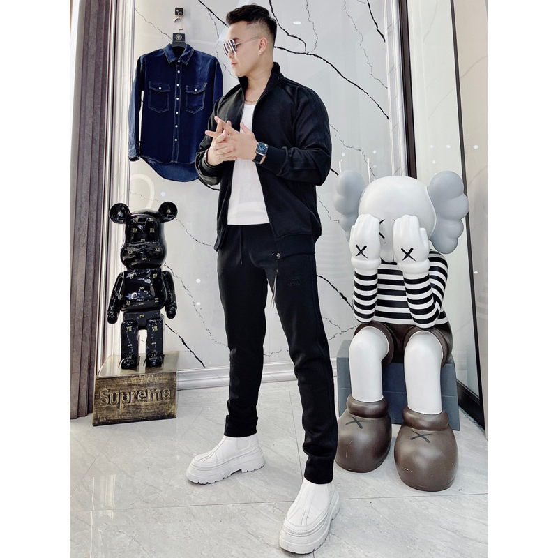 Bộ thể thao thu đông nam có hoạ tiết logo thêu đơn giản khoá kéo thời trang phong cách giới trẻ có size từ m đến xxl