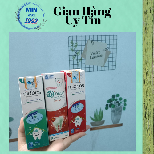 Kem đánh răng dạng bọt Midbos thương hiệu Midkid hữu cơ nuốt được cho bé từ 1 tuổi giúp làm sạch, trắng răng, thơm miệng