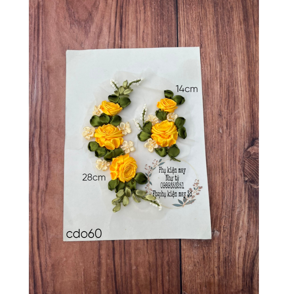 Bộ hoa ruy băng thêu 2 hoa hồng xinh xắn