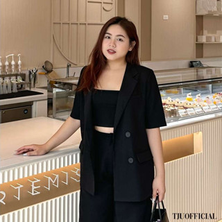 Áo Blazer / Vest cộc tay BIGSIZE (MỘT LỚP) dáng xuông 4 khuy thiết kế Crystal (+10% phí sàn) (T-Ju thiết kế)