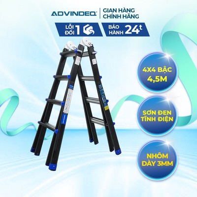 Thang Nhôm nhập khẩu 4 Đoạn ADVINDEQ AML44 Gấp và rút đa năng - Cao tối đa 4,5m - Gấp nhiều tư thế