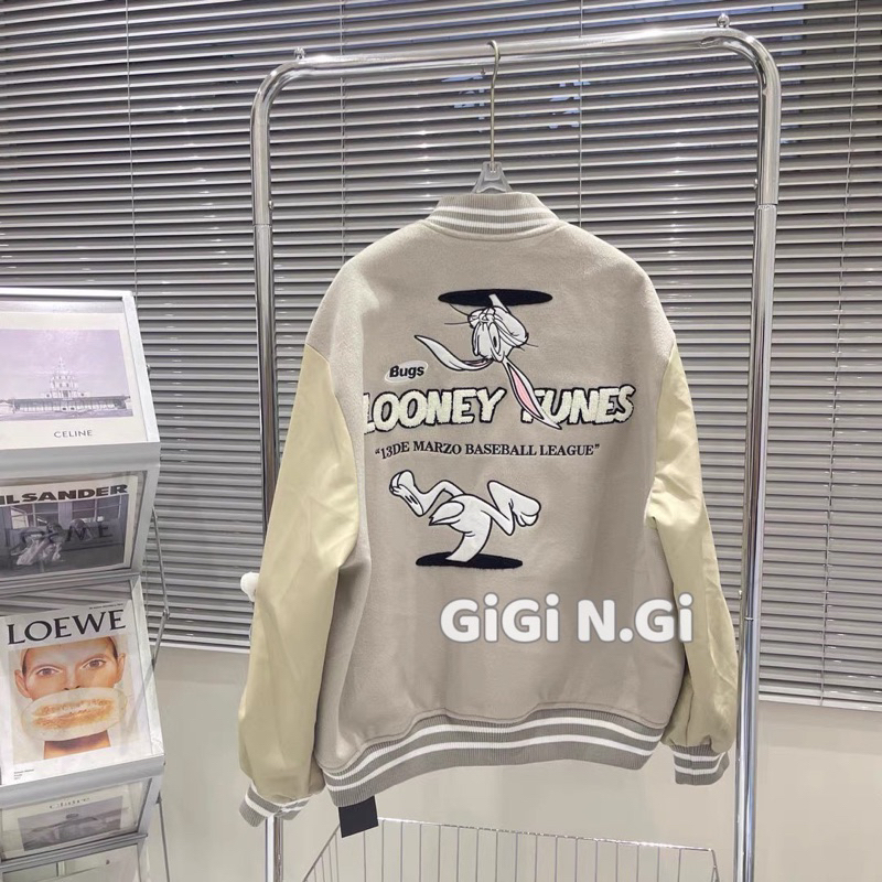 ÁO KHOÁC BOMBER THỎ LOO•NEY PHA TAY DA