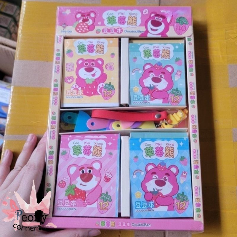 Sổ Hình Dán Sticker Gấu Dâu Lotso Size Nhỏ 12 Tờ Siêu Cute Trang Trí Sổ Tay Góc Học Tập