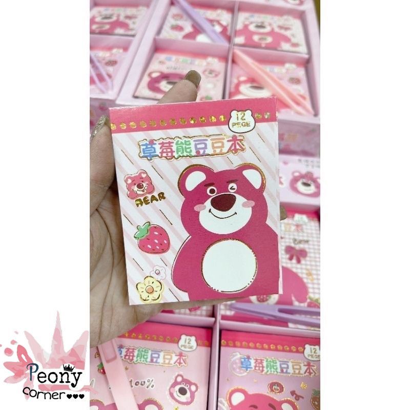 Sổ Hình Dán Sticker Gấu Dâu Lotso Size Nhỏ 12 Tờ Siêu Cute Trang Trí Sổ Tay Góc Học Tập