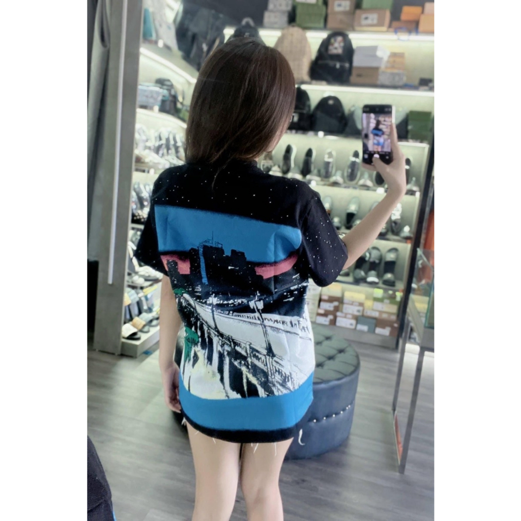 Áo phông nam nữ Premium Cotton Amiri in hình đường phố hoành hôn xanh hai mặt vảy sơn boy phố cực chất 2023