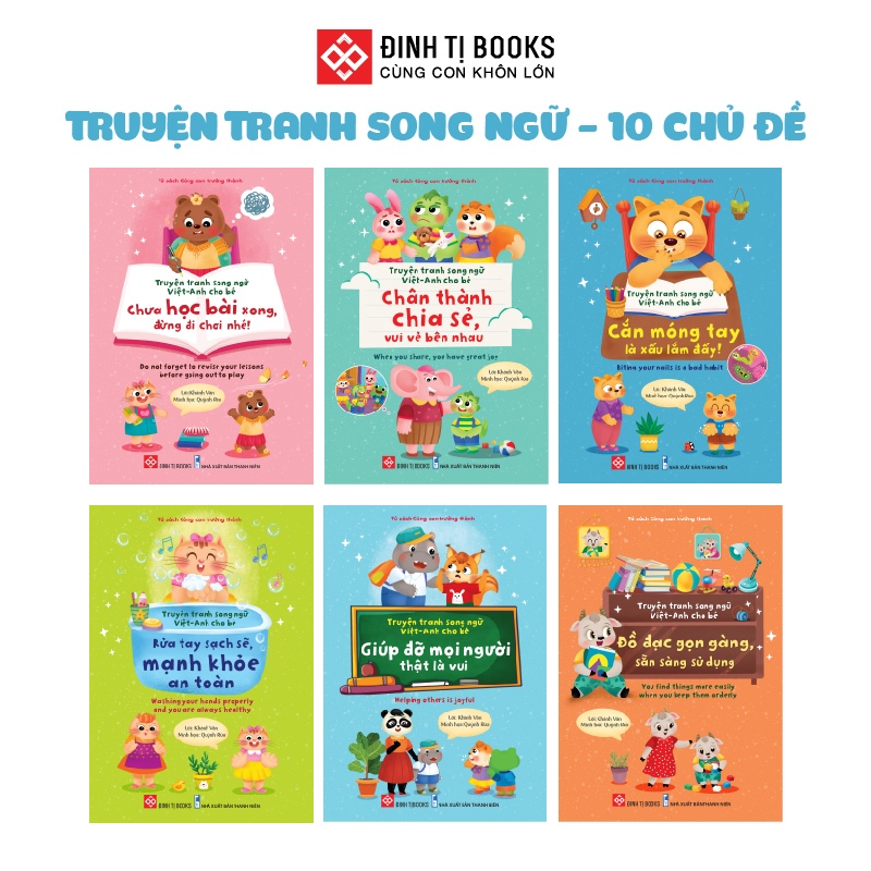 Sách  - Combo 10 tập Truyện tranh song ngữ Việt-Anh cho bé - Dạy trẻ nề nếp, chăm ngoan - Đinh Tị Books