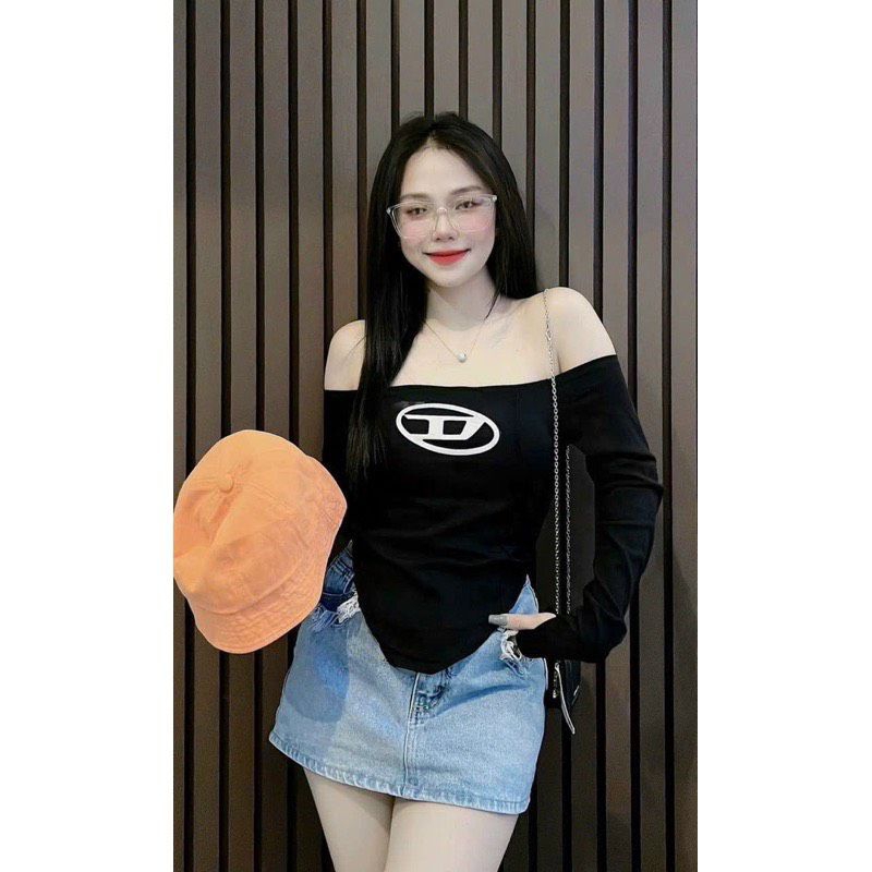 Áo Zip dài tay trễ vai có cúp ngực