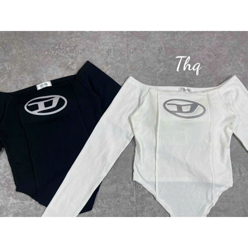 Áo Zip dài tay trễ vai có cúp ngực