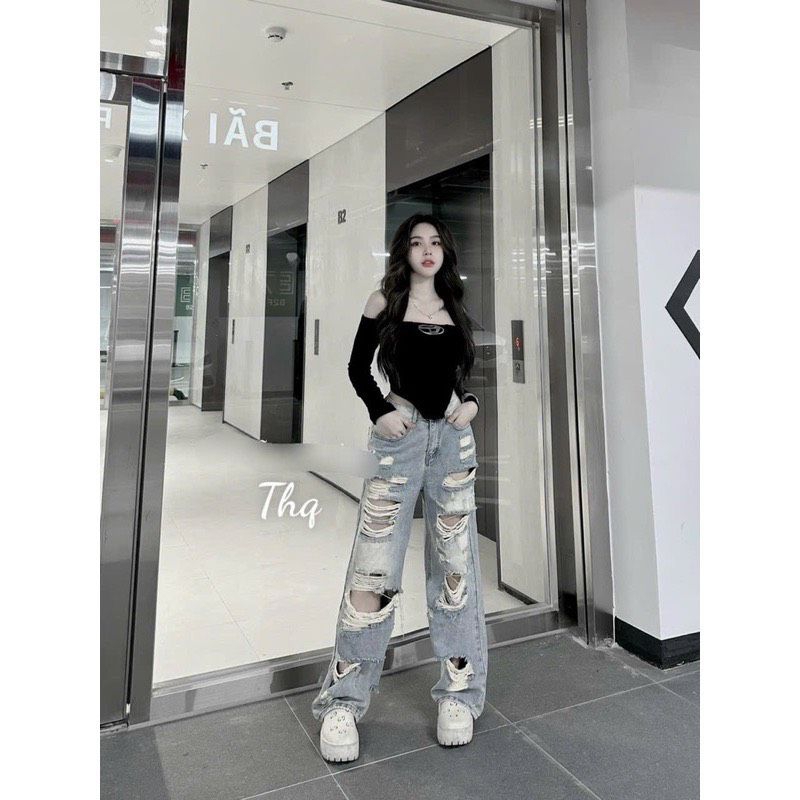 Áo Zip dài tay trễ vai có cúp ngực