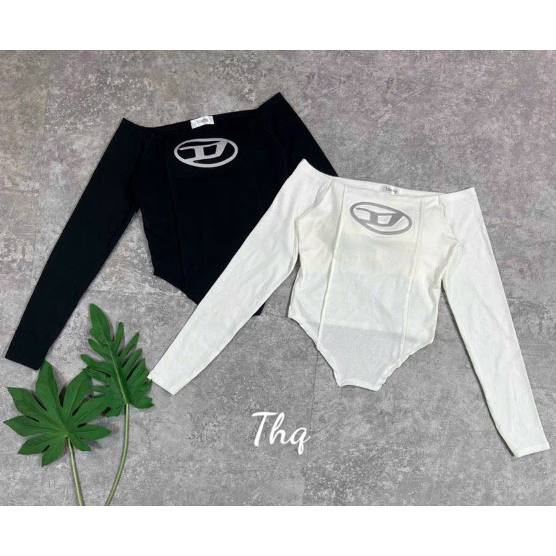 Áo Zip dài tay trễ vai có cúp ngực