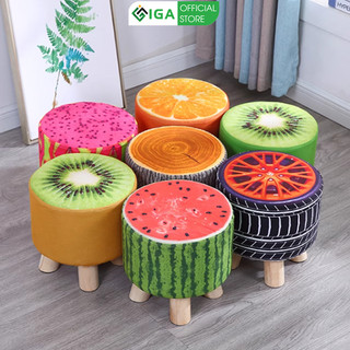 Ghế đôn tròn họa tiết hoa quả đẹp mắt decor phòng cực xinh thương hiệu IGA - GĐHV