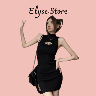 Váy len body cổ lọ dáng ngắn nữ váy len body sát nách cổ 3 phân đính logo ngực sexy quyến rũ tôn dáng trẻ trung V3