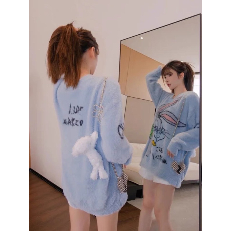 Áo len lông 13DMZ thỏ xanh