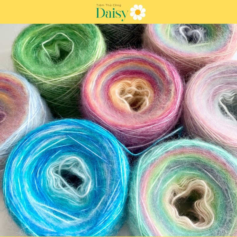 Len sợi mohair loang cầu vồng 50g - Len mohair sợi lớn 1.5mm