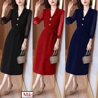 Đầm cổ vest tay voan  sang trọng hàng cao cấp-HD TẶNG KÈM HOA TAI THỜI TRANG