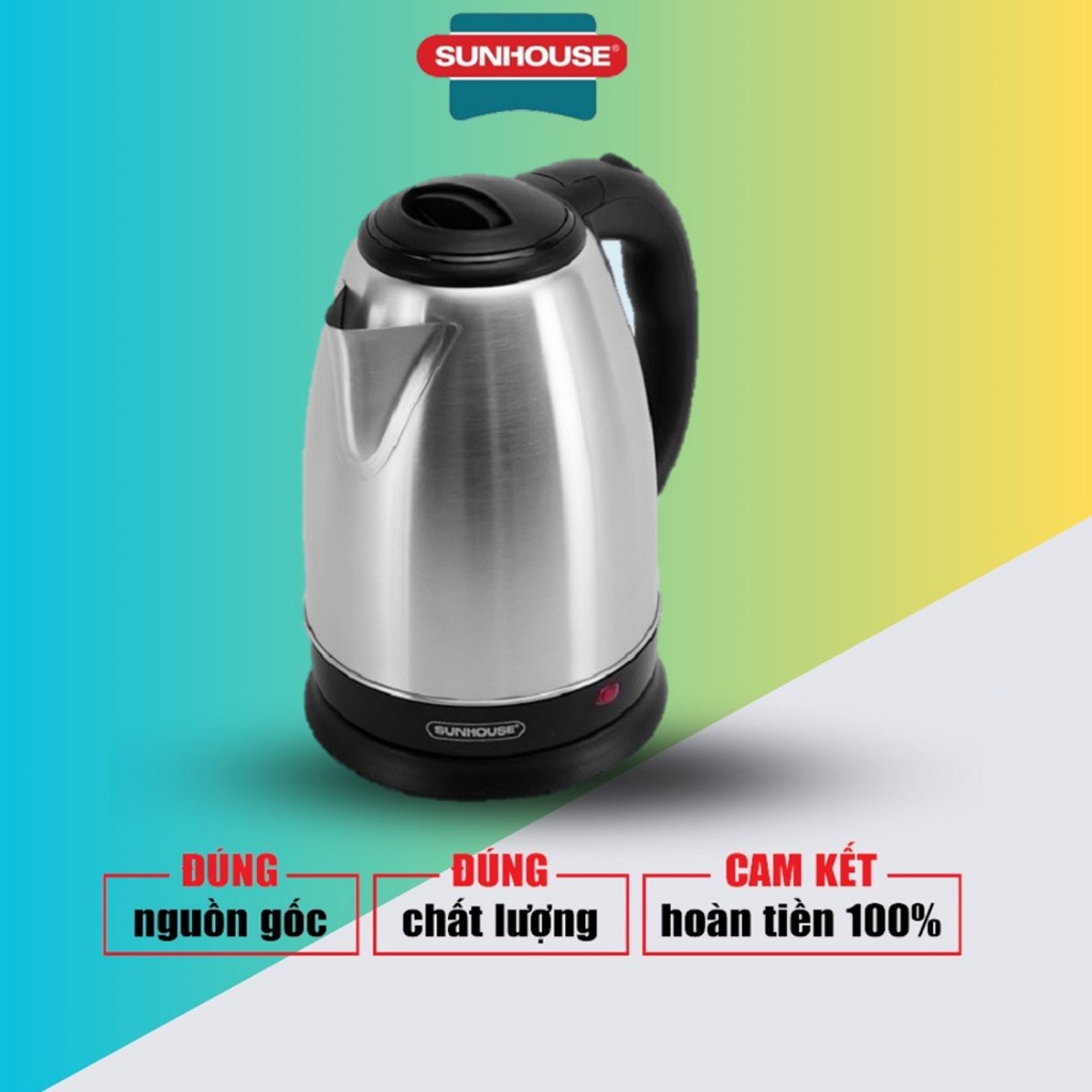 Ấm siêu tốc inox Sunhouse SHD1182 dung tích 1.8L công suất 1500W hàng chính hãng.