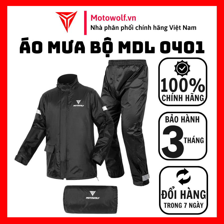 Áo Mưa Bộ Motowolf MDL 0401 Màu Đen Mũ Có Thể Gấp Gọn Dễ Dàng - Motowolf Việt Nam Chính Hãng