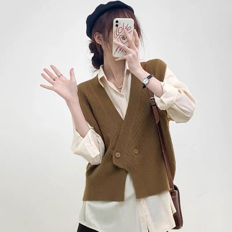 Áo gile len cài khuy lông thỏ - Springgirl - Aogilephoikhuy601