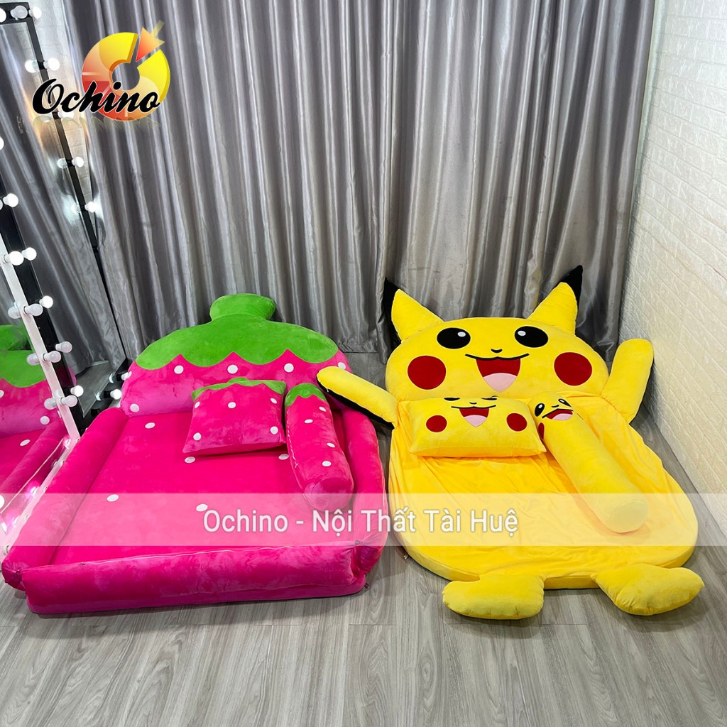 GiườngTotoro-Đệm Giường Thêu Hình Thú Siêu Kute Cao Cấp Vải Bọc Mịn Không Xù Đệm Êm 1M1-1M6 Dày 5Cm (Ảnh