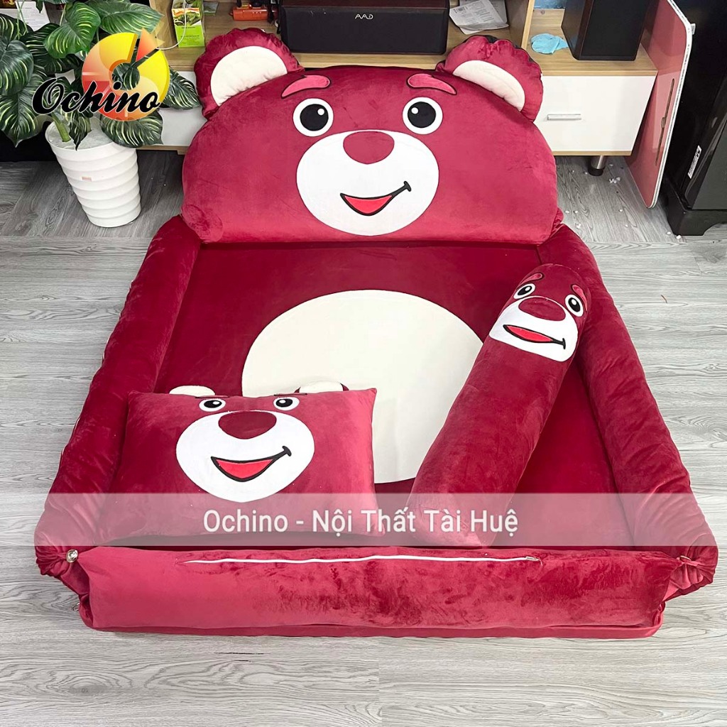 GiườngTotoro-Đệm Giường Thêu Hình Thú Siêu Kute Cao Cấp Vải Bọc Mịn Không Xù Đệm Êm 1M1-1M6 Dày 5Cm (Ảnh