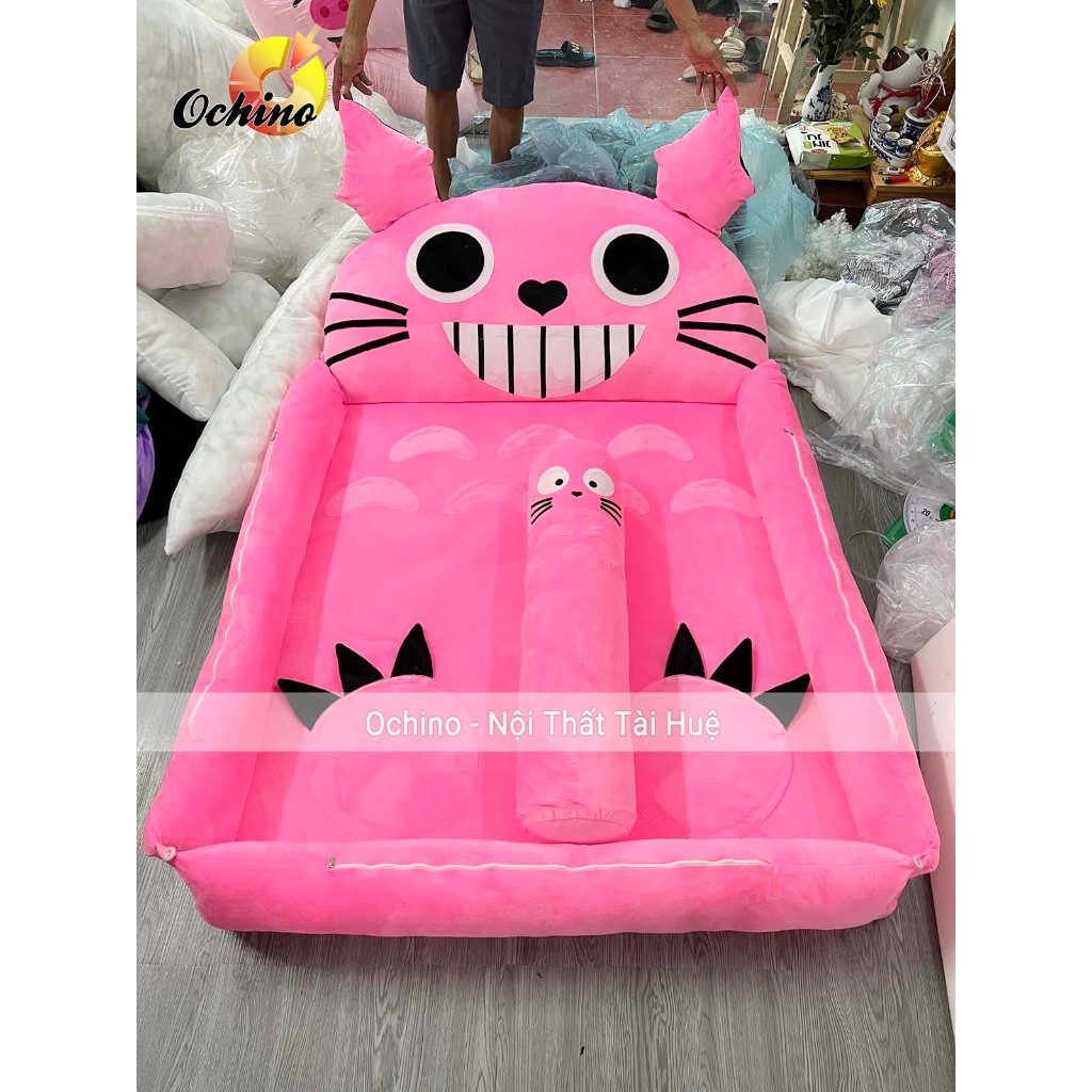GiườngTotoro-Đệm Giường Thêu Hình Thú Siêu Kute Cao Cấp Vải Bọc Mịn Không Xù Đệm Êm 1M1-1M6 Dày 5Cm (Ảnh