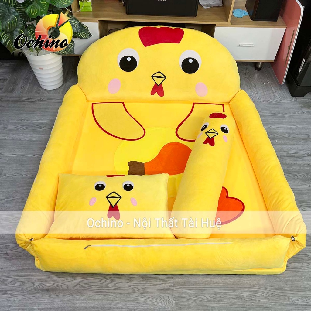 GiườngTotoro-Đệm Giường Thêu Hình Thú Siêu Kute Cao Cấp Vải Bọc Mịn Không Xù Đệm Êm 1M1-1M6 Dày 5Cm (Ảnh