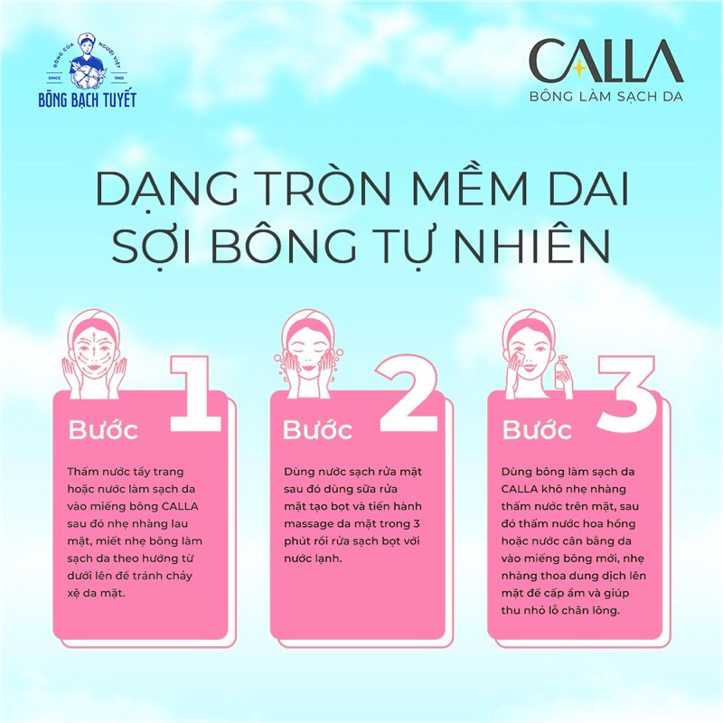 Bông tẩy trang Bạch Tuyết Calla gói 30 miếng, 120 miếng