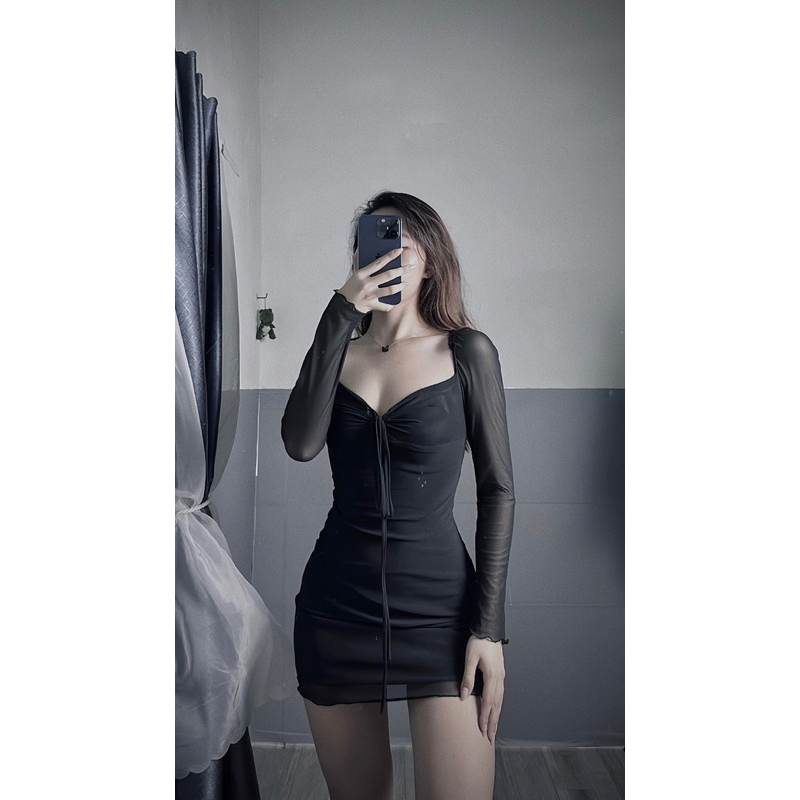 Váy kiểu lưới tay dài
