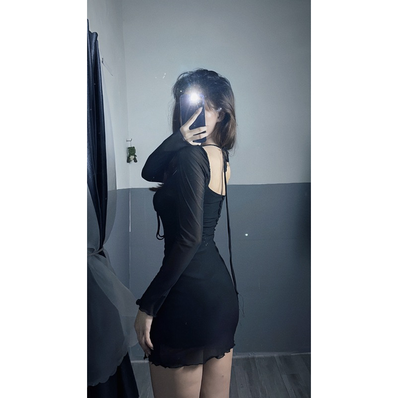 Váy kiểu lưới tay dài