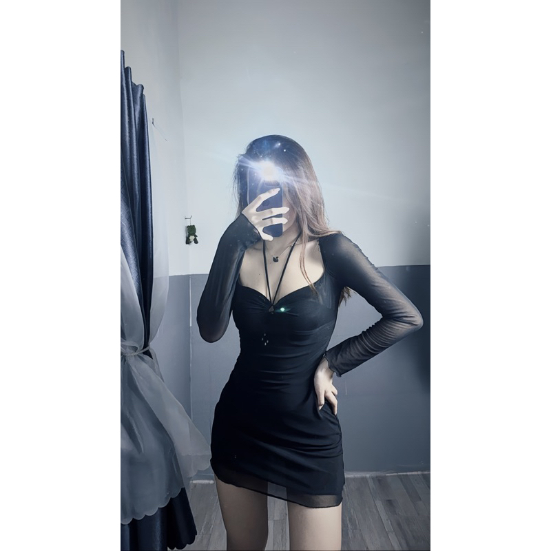 Váy kiểu lưới tay dài