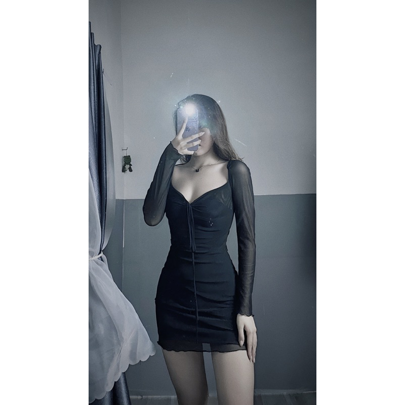 Váy kiểu lưới tay dài