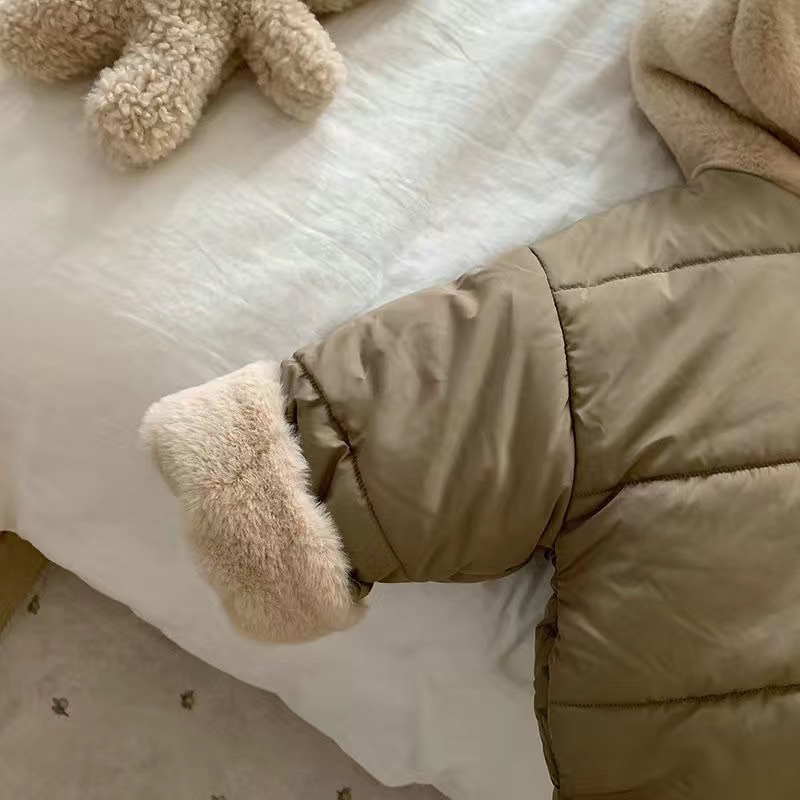 Áo khoác phao cho bé, áo phao lót lông có mũ gấu cho bé