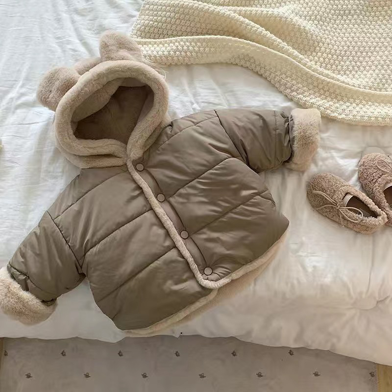 Áo khoác phao cho bé, áo phao lót lông có mũ gấu cho bé