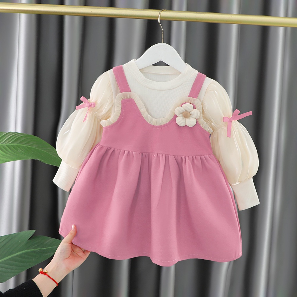Set váy bé gái babydoll áo dài tay, đầm cho bé nhung đỏ 10-30kg phong cách Hàn Quốc diện Noel Tết