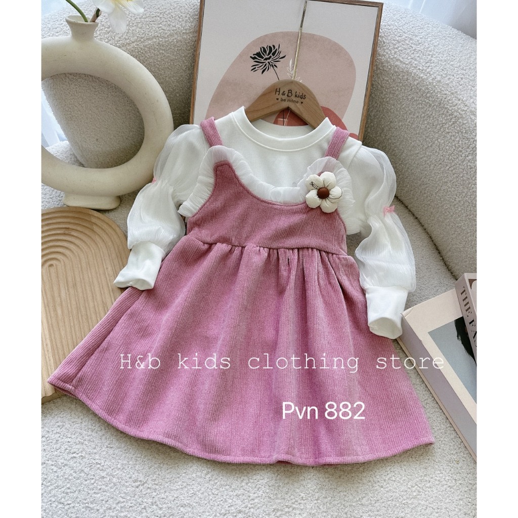 Set váy bé gái babydoll áo dài tay, đầm cho bé nhung đỏ 10-30kg phong cách Hàn Quốc diện Noel Tết