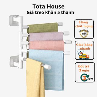 Giá treo khăn nhà tắm bằng thép không gỉ xoay 180 độ, thanh treo đồ đa năng 5 nhánh
