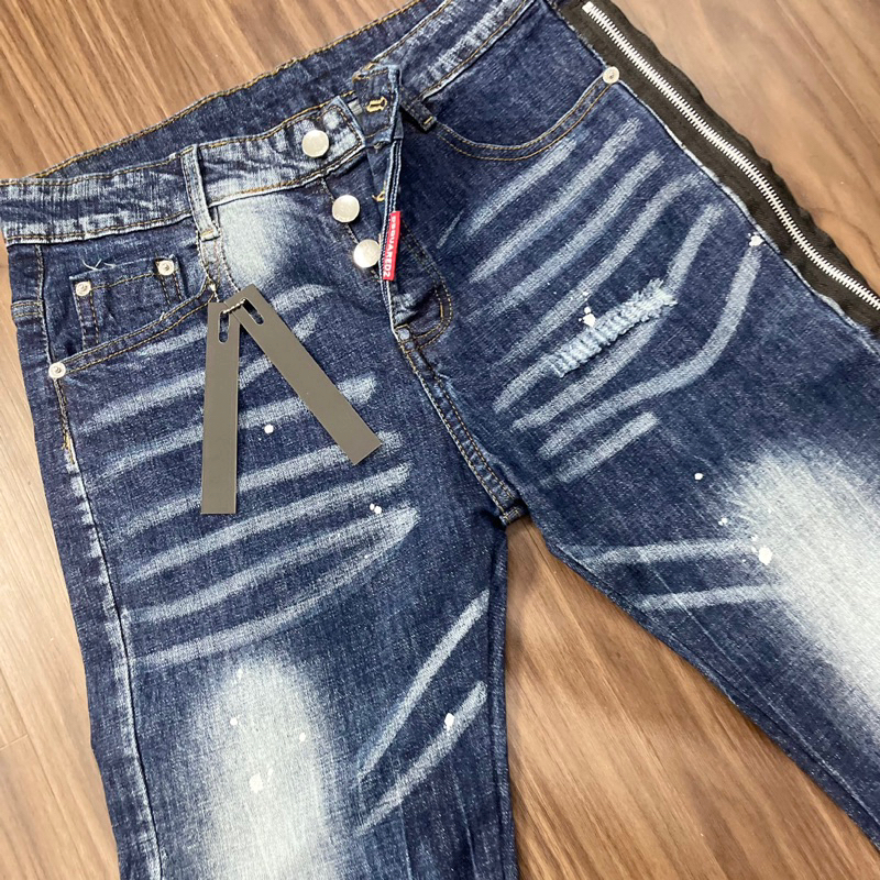 Quần Jeans Nam Dsq2 Xanh Bạc Vảy Sơn Khoá Zip Chéo Dọc Sau Ống 4 Cúc - Quần Jeans Dsq2 Hot Trend