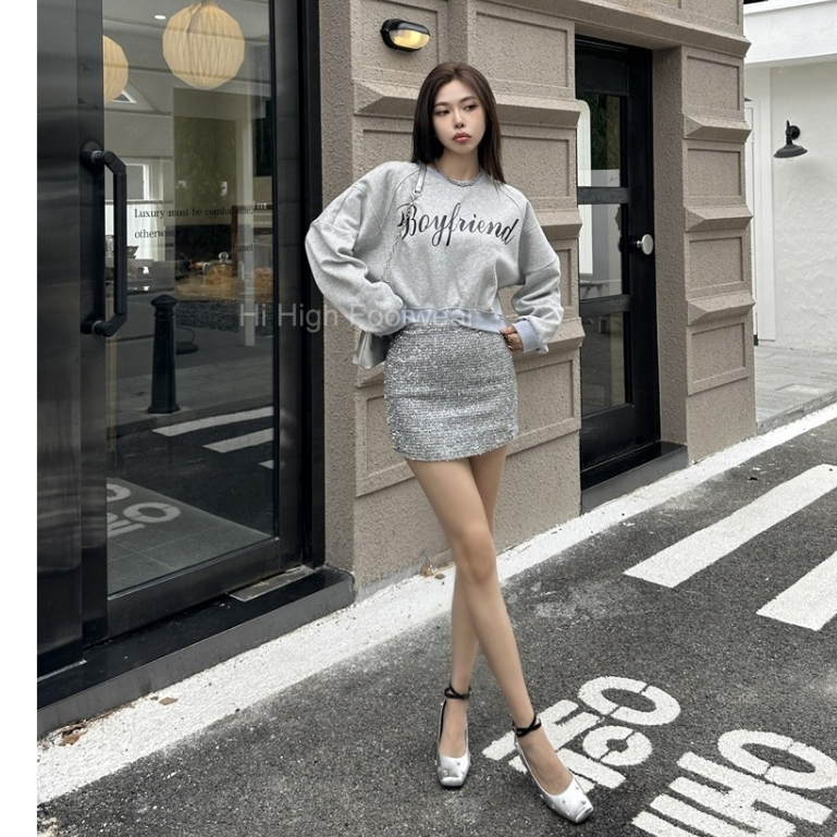 Giày búp bê Mary Jane cao gót mũi tròn cho nữ đính kim loại gót nhọn cho nữ 2024