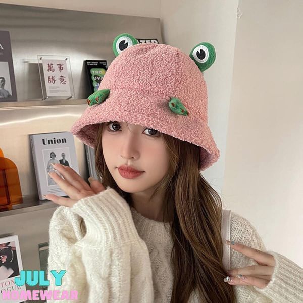 Nón Tai Bèo Phối Lông Dày Dặn Ấm Áp Hình Chú Ếch Dễ Thương Phong Cách Hàn Quốc Cho Nữ