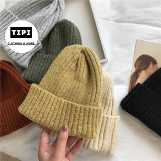 Mũ len dày sợi sọc nổi màu trơn vintage trend mùa đông 2023 P4-B2