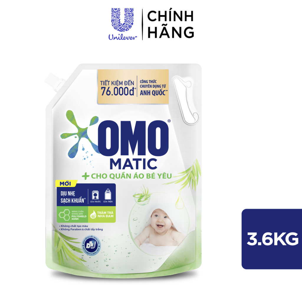 [LS VPT]Mua 1 Tặng 1 Combo 2 Túi Nước Giặt Omo Matic Baby Cho Quần Áo Bé Yêu 3.6kg/túi Tặng 2 túi OMO 350g