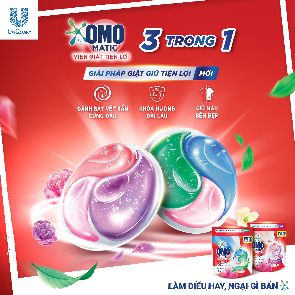 [LS VPT]Mua 1 Tặng 1 Túi viên giặt tiện lợi OMO 3 trong 1 (30 viên/túi) - Hương thơm mát - Tặng 1  túi OMO 350g