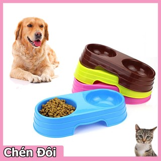 Chén ăn cho chó mèo - Chén nhựa đôi cho chó mèo - Chén đôi đựng thức ăn cho chó mèo