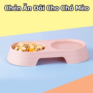 Chén nhựa đôi đựng thức ăn cho chó mèo - chén nhựa cho chó mèo