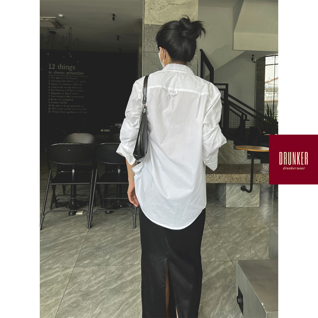 Hangover top Áo sơ mi trắng nữ dáng suông tay dài nút xà cừ  - HÌNH CHÍNH CHỦ