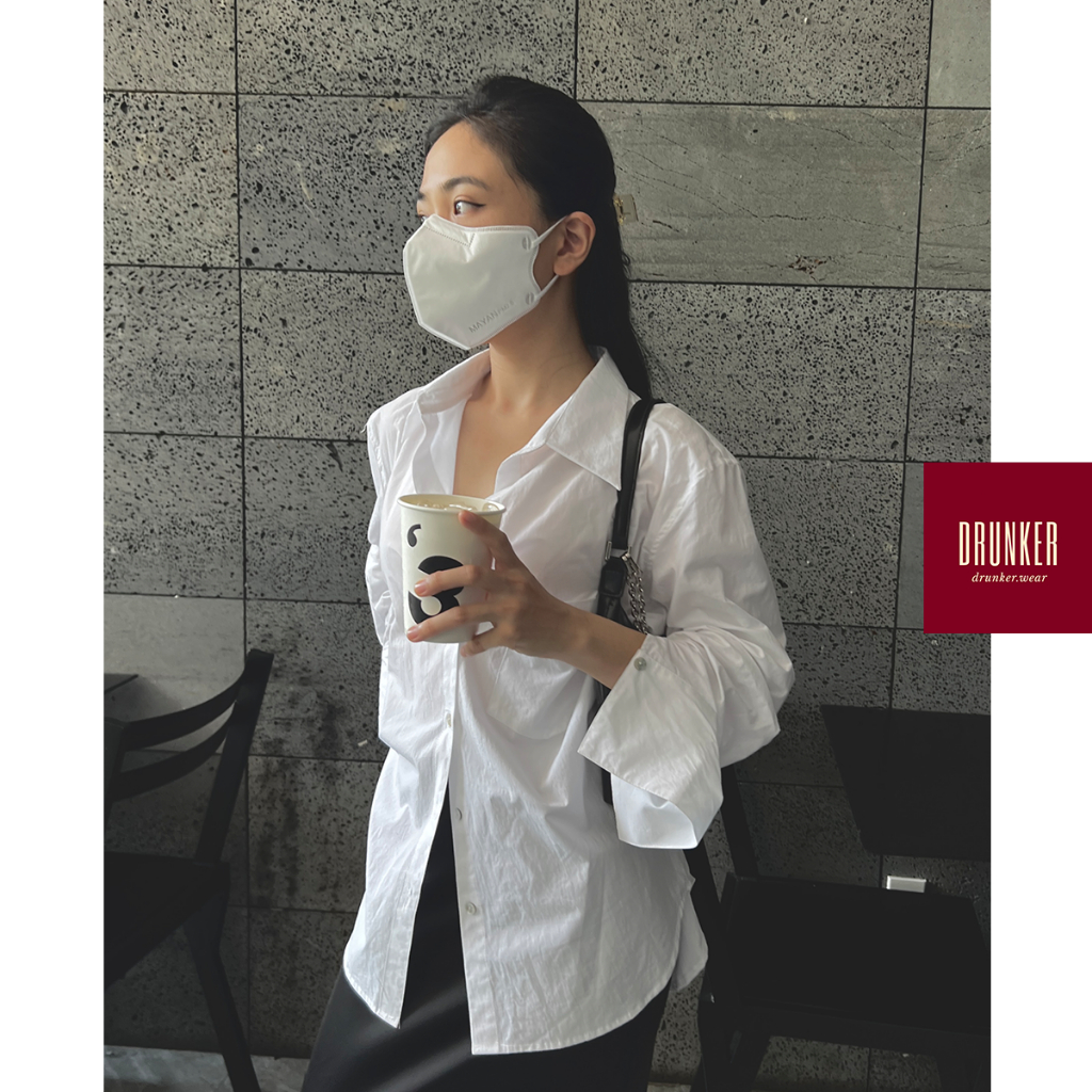 Hangover top Áo sơ mi trắng nữ dáng suông tay dài nút xà cừ  - HÌNH CHÍNH CHỦ