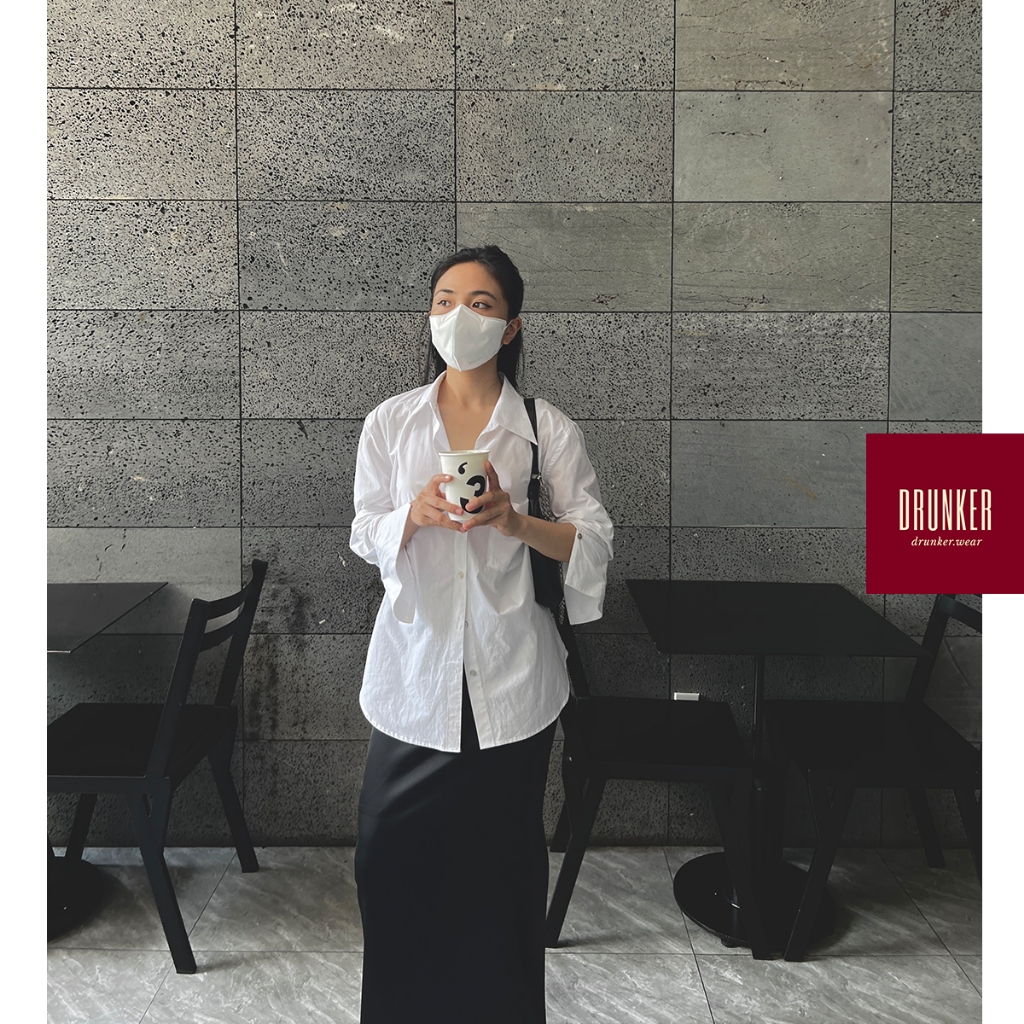 Hangover top Áo sơ mi trắng nữ dáng suông tay dài nút xà cừ  - HÌNH CHÍNH CHỦ