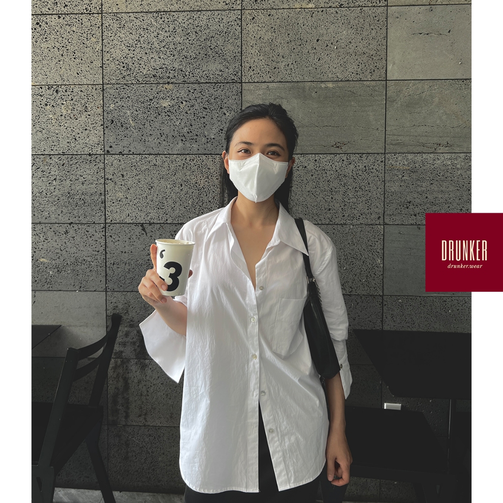 Hangover top Áo sơ mi trắng nữ dáng suông tay dài nút xà cừ  - HÌNH CHÍNH CHỦ