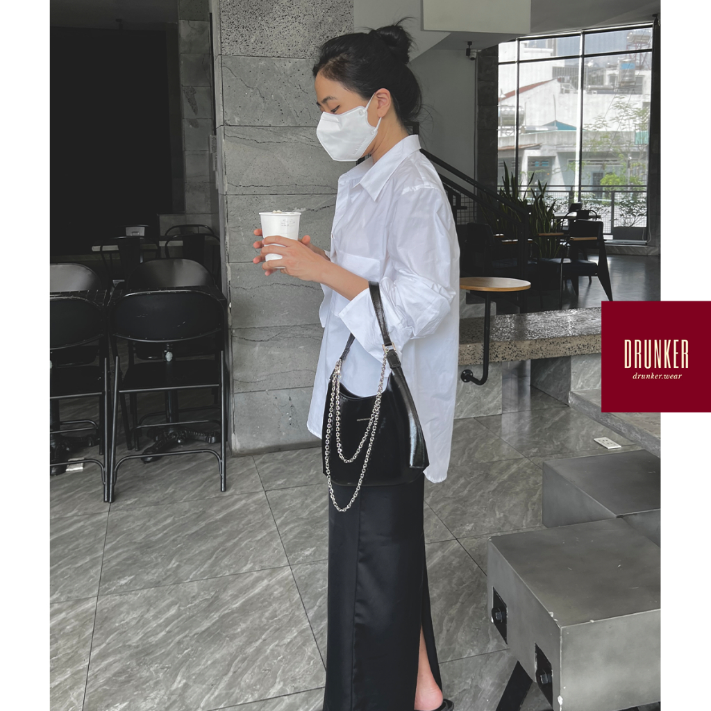 Hangover top Áo sơ mi trắng nữ dáng suông tay dài nút xà cừ  - HÌNH CHÍNH CHỦ